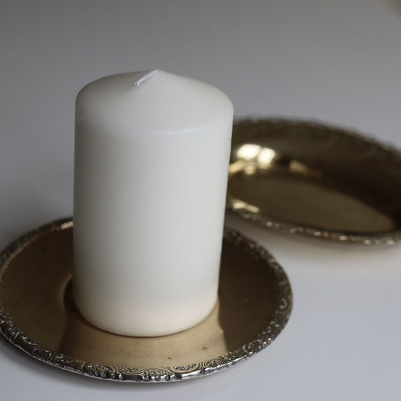 Messinglysestake og lysfat