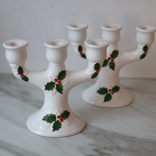 Julelysestaker med kristtornmotiv