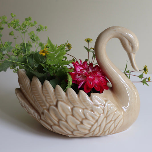 Vintage blomsterpotte - svane i porselen