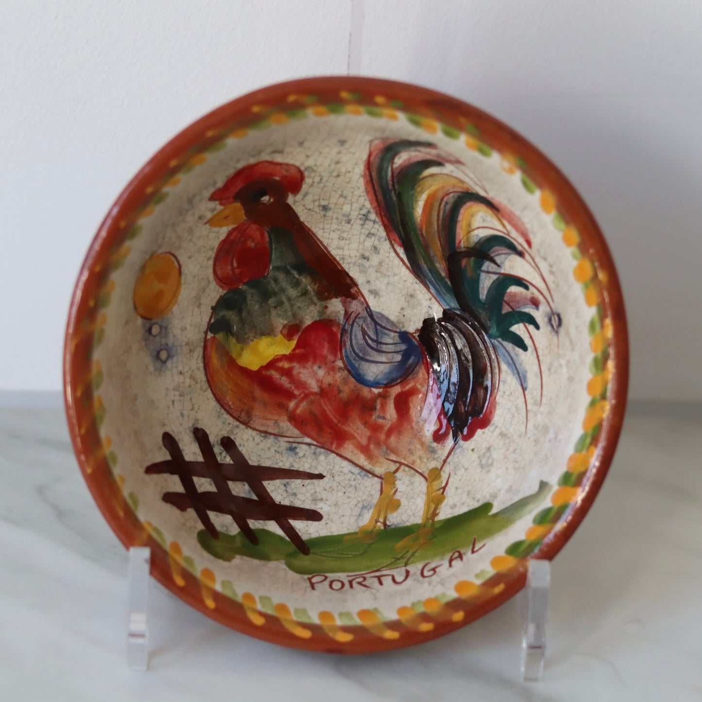 Keramikkbolle med hanemotiv