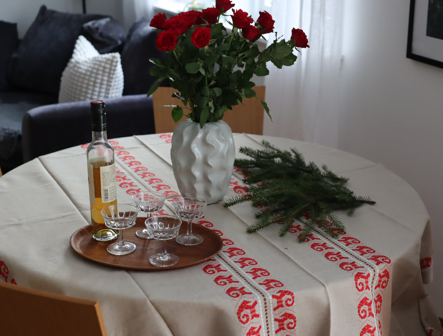 Juleduk med reisdyrmønster