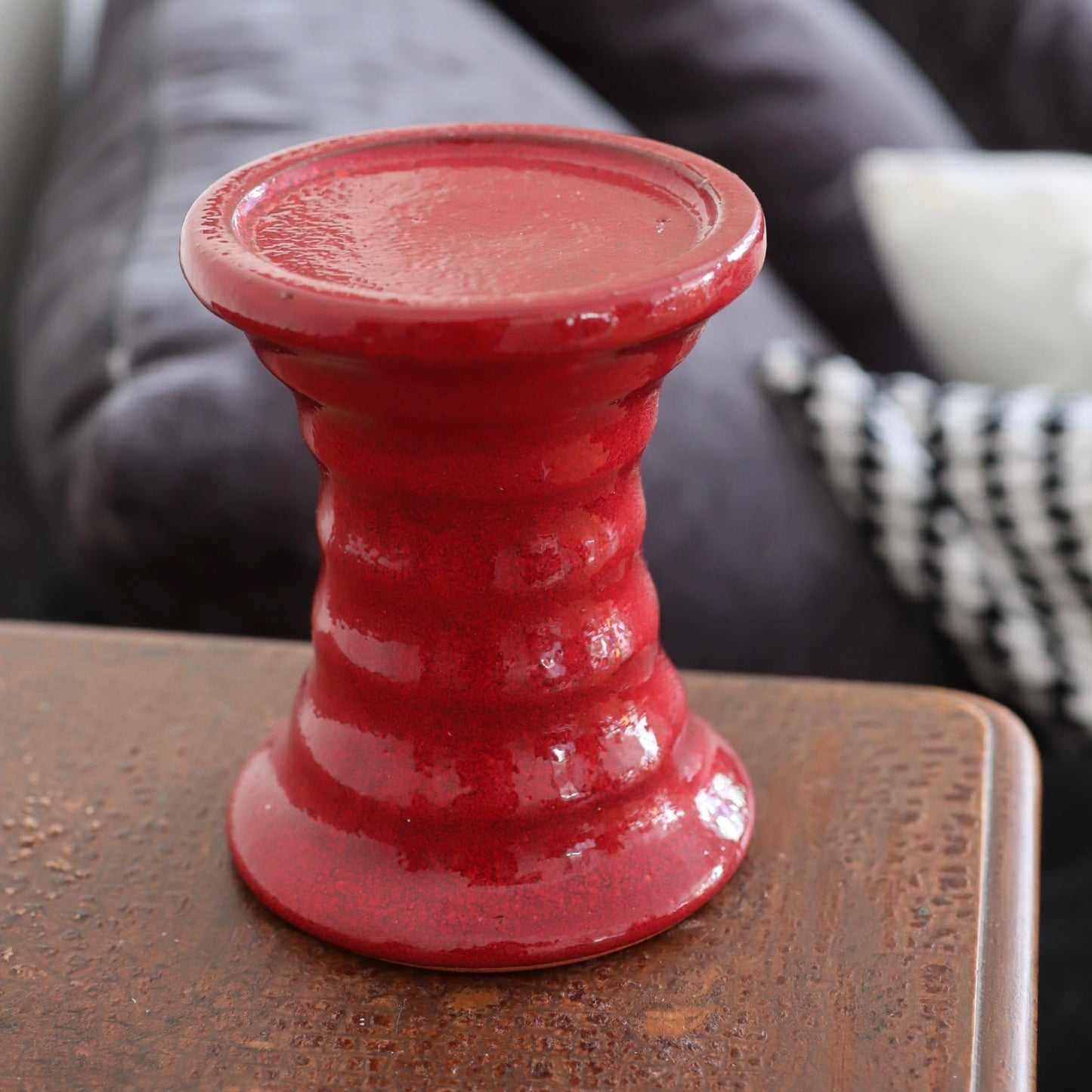 Lysestake i rød keramikk - vintage