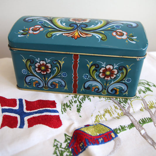 Vintage matboks med rosemalingsdekor