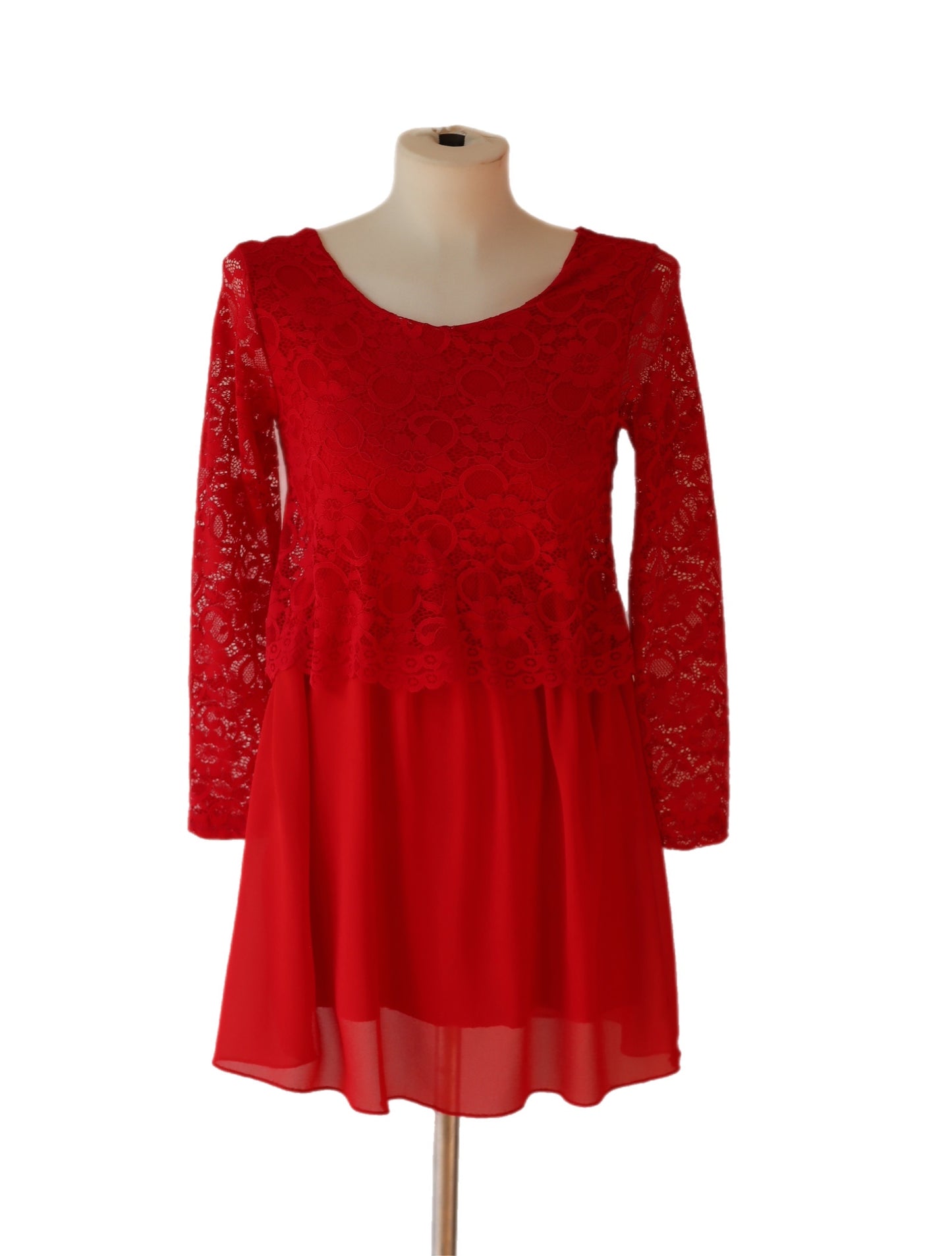 Rød kjole med blonder - secondhand